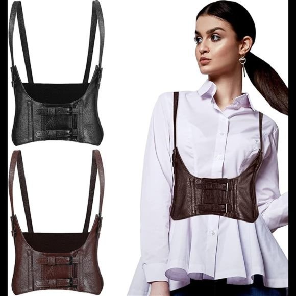 2 Pieces Women Fashion Faux Leather Corsets Waist Belt main image 6
